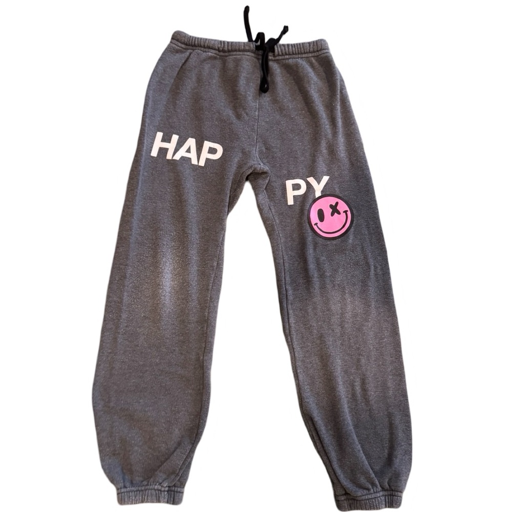LOVE JUNKIE Gray Kids Sweatpants with Pink Smiley
